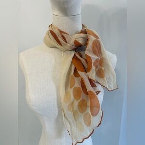 Vintage Women’s 60s 70s Midcentury Orange Tan Polka Dot Sheer Neckerchief Scarf